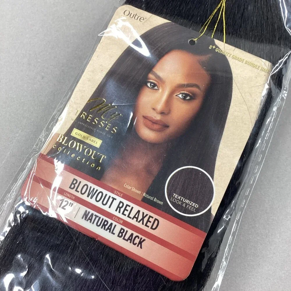 Blowout Relaxed 12” Natural Black 100% Unprocessed Human Hair Extensions - Picture 3 of 5